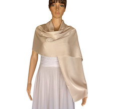 Cream Satin Silk Shawl. Handmade Long Scarf. Wrap Scarf.