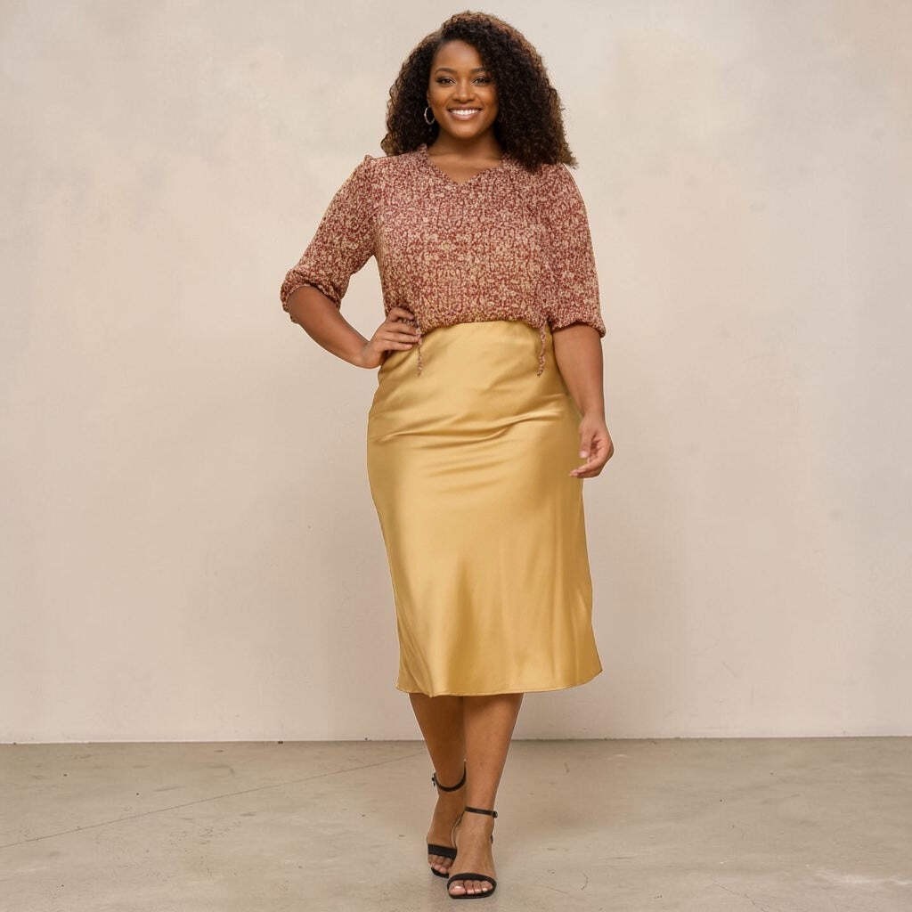 Women's Gold Plus Size Midi Satin Skirt | eBay