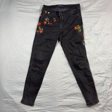 ZARA BASIC Z1975 DENIM Black Embroidered Floral Skinny Jeans Women's 4
