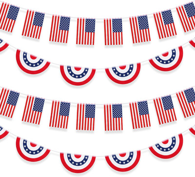 2 Pcs USA Flag Banner   65 Ft String Pennant Flags, Combination Style for 4Th of