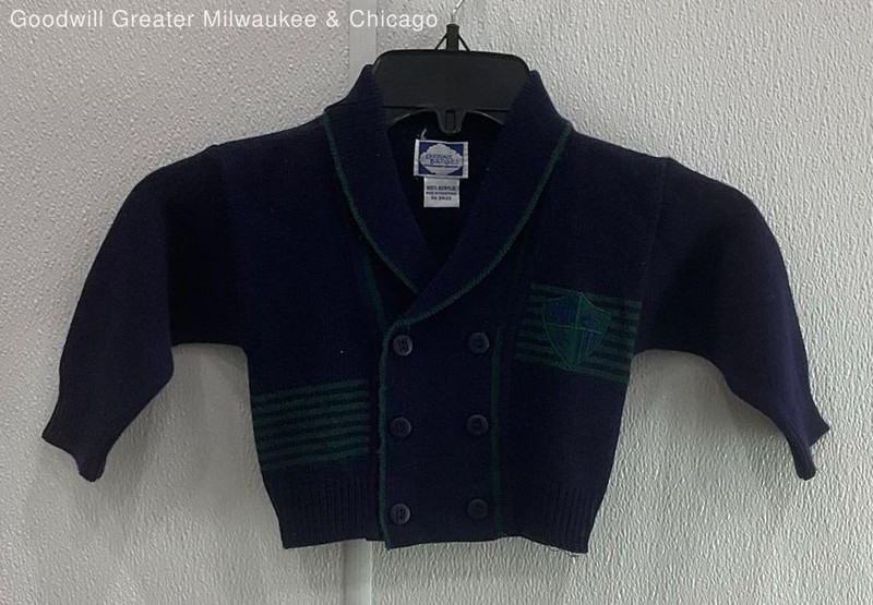 Vintage Carriage Boutiques Friedknit Creation Baby Size Navy Blue Green Cardigan