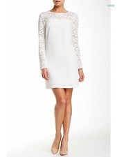 Laundry Lace & Texture Crepe Dress In WARM WHITE Size: 2 NWT $225.00