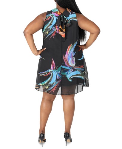 Robbie Bee Womens Plus Size Printed Mock Neck Dress, Black/16W - 第 2/3 張圖片