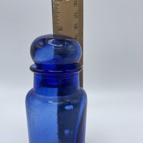 Cobalt Blue Glass Bottle Jar with Lid Made in Taiwan 2" wide 5" tall - Picture 7 of 8