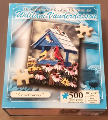 NEW Karmin William Vanderdasson CONEFLOWERS 500 Pc Puzzle Birdhouse Feeder Birds