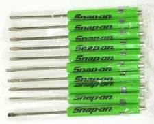 (10)TEN Snap On Pocket Screwdriver, Flat Tip Screwdrivers, Magnetic GREEN .NEW.