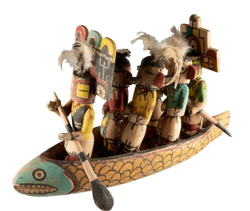Canoë avec 6 Poupées style Hopi Kachina amérindienne 54 cm - Picture 2 of 23