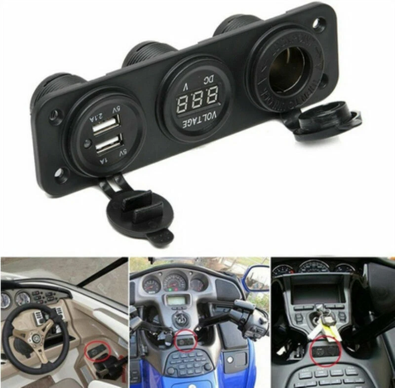 12V 3-Hole Switch Voltmeter 3.1A Dual USB Charger Power Socket Boats Cars RVs - Image 3 of 4