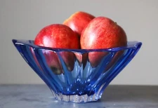 Crystal Bowl 8 " Bohemia Blue Vase Czech Glass Fruit Desert Sweets Plate Gift