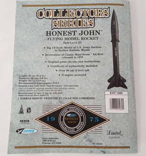 Vintage ESTES Collectors Series HONEST JOHN Maxi-Brute Model Rocket Kit NEW! - Picture 6 of 23