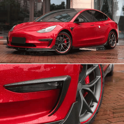 For Tesla Model 3 2016-22 Real Carbon Fiber Front Bumper Side Splitter Fins Vent - Picture 3 of 13