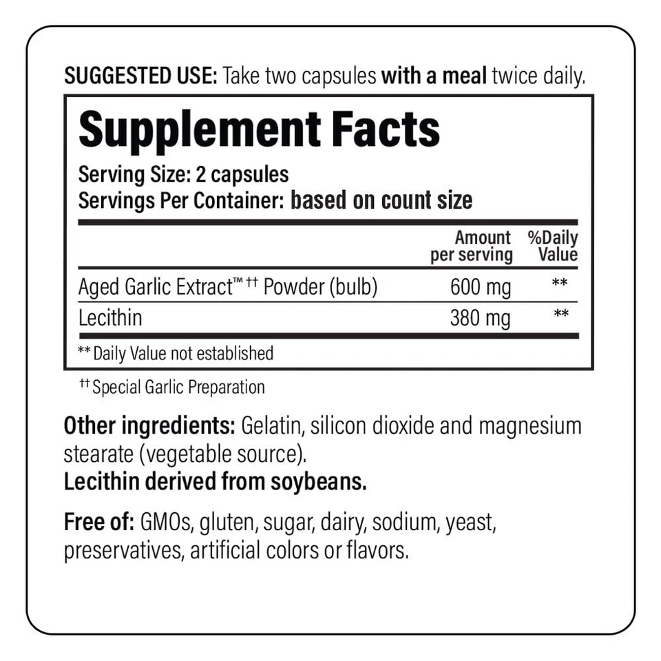 Extracto de ajo envejecido Kyolic 200 unidades suplemento de apoyo para el colesterol inodoro Foto 4 de 4