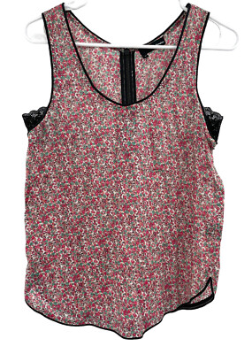 The Kooples Women's Shirt Ditsy Floral Sleeveless Lace Trim Back Zip medium