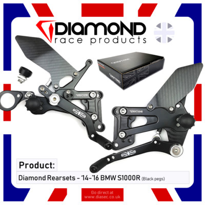 BMW S1000R 2014-2016 14-16 HINTEN FUSSSTÜTZENSATZ - DIAMANT RENNPRODUKTE schwarz/schwarz