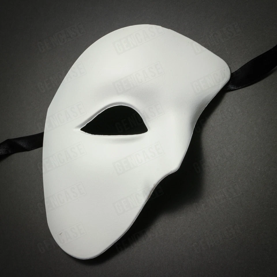 White Phantom Masquerade Costume Dress Up Half Face Men Wedding Party Eye Mask - Image 3 of 4