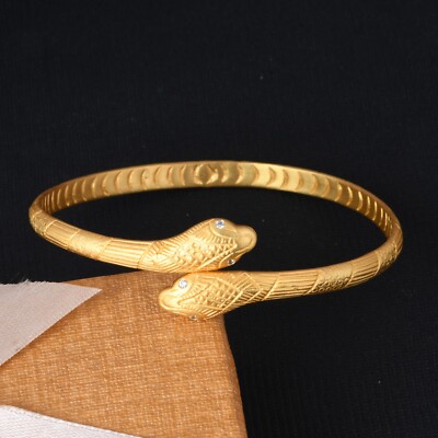 Double Head Snake Bangle With Cubic Zircon Gold Plated Adjustable