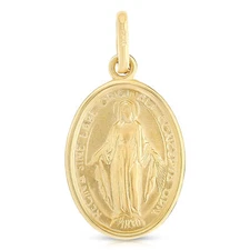 14K Yellow Gold Religious Virgin Mary Guadalupe Miraculous Medal Pendant