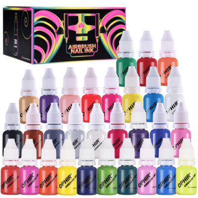 OPHIR Airbrush Acrylic Nail Ink Pigment Nail Polish Paint 30 Bright Colours Set