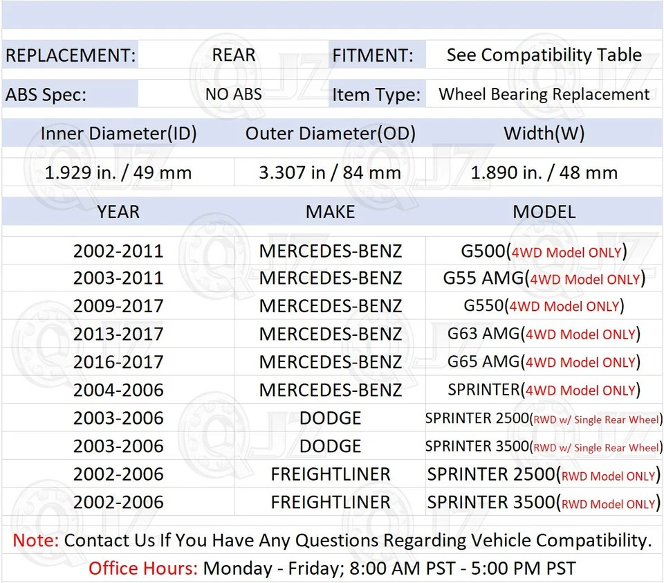 [REAR(Qty.2)] Bearing For 2003-2006 Dodge Sprinter-2500 RWD w/ Single Rear Wheel - Image 2 of 4