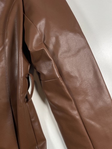 BNWT Cole Haan Womens Full Zip Faux Leather Biker Jacket Brown Sz XS - Picture 5 of 14