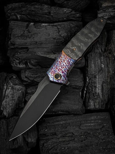 We Knife Co Ltd Archeozoic Folding Knife 4" M390 Steel Blade Titanium/CF Handle