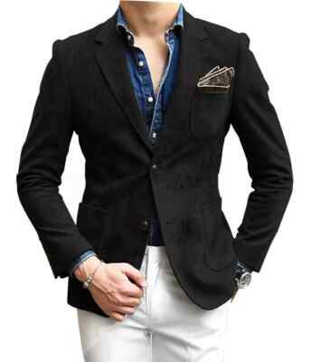 Black Pure Suede Leather Blazer Men 2 Button Coat Jacket