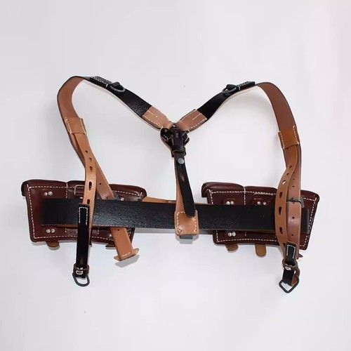 WWII Replica German Y-shaped belts Shoulder Straps 98K Triple Cowhide Bags NEW - Picture 2 of 13