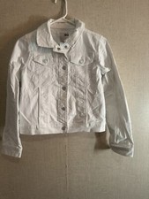 So Girls White Denim Jacket Sz XL 14/16 Long Sleeve Snap Button