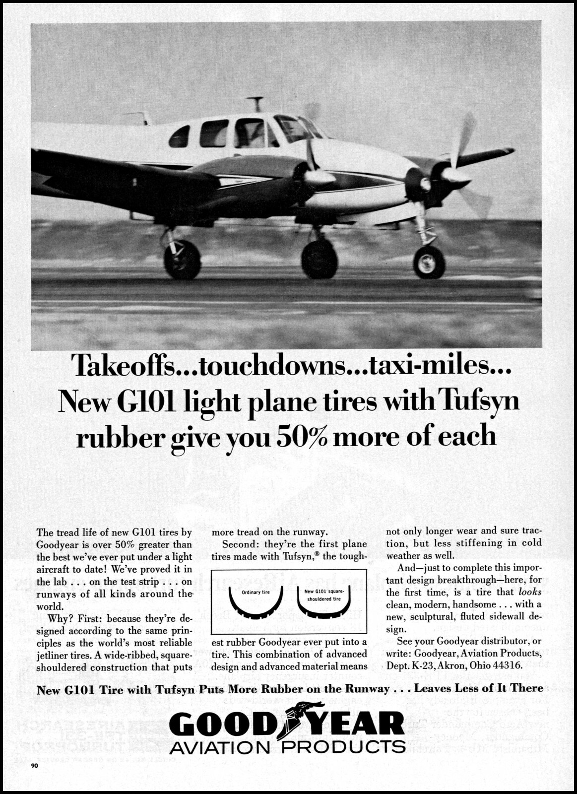 1965 Goodyear G101 airplane tires Private aircraft retro photo print ad
