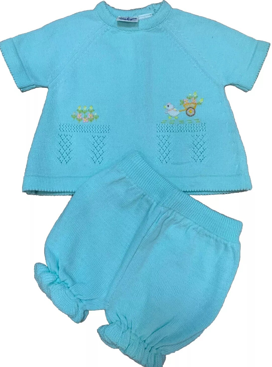 Vintage A Little Angel Embroidered  Baby Diaper Sweater Set SWEET! 12 Months