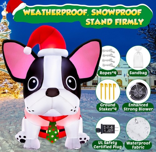 French Bulldog Or Boston Terrier Christmas 5ft Outdoor Yard Inflatable LED NIB - Picture 2 of 5