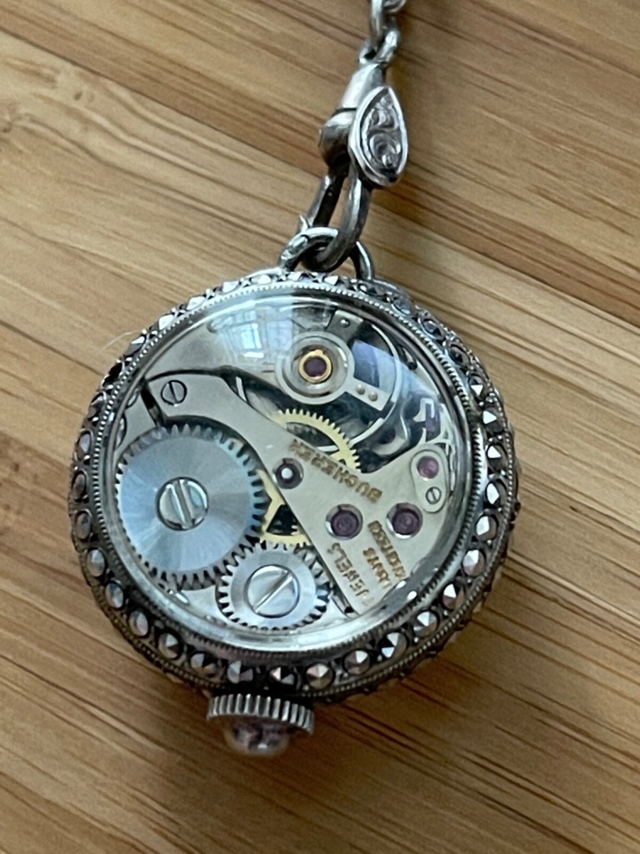 Bucherer Bubble Watch Skeleton Pendant 800 Silver & Pearl Necklace 17 Jewels View 3