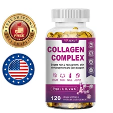 Collagen Peptides Pills 2000mg Hydrolyzed Anti Aging Capsules Types I,II,III,V,X