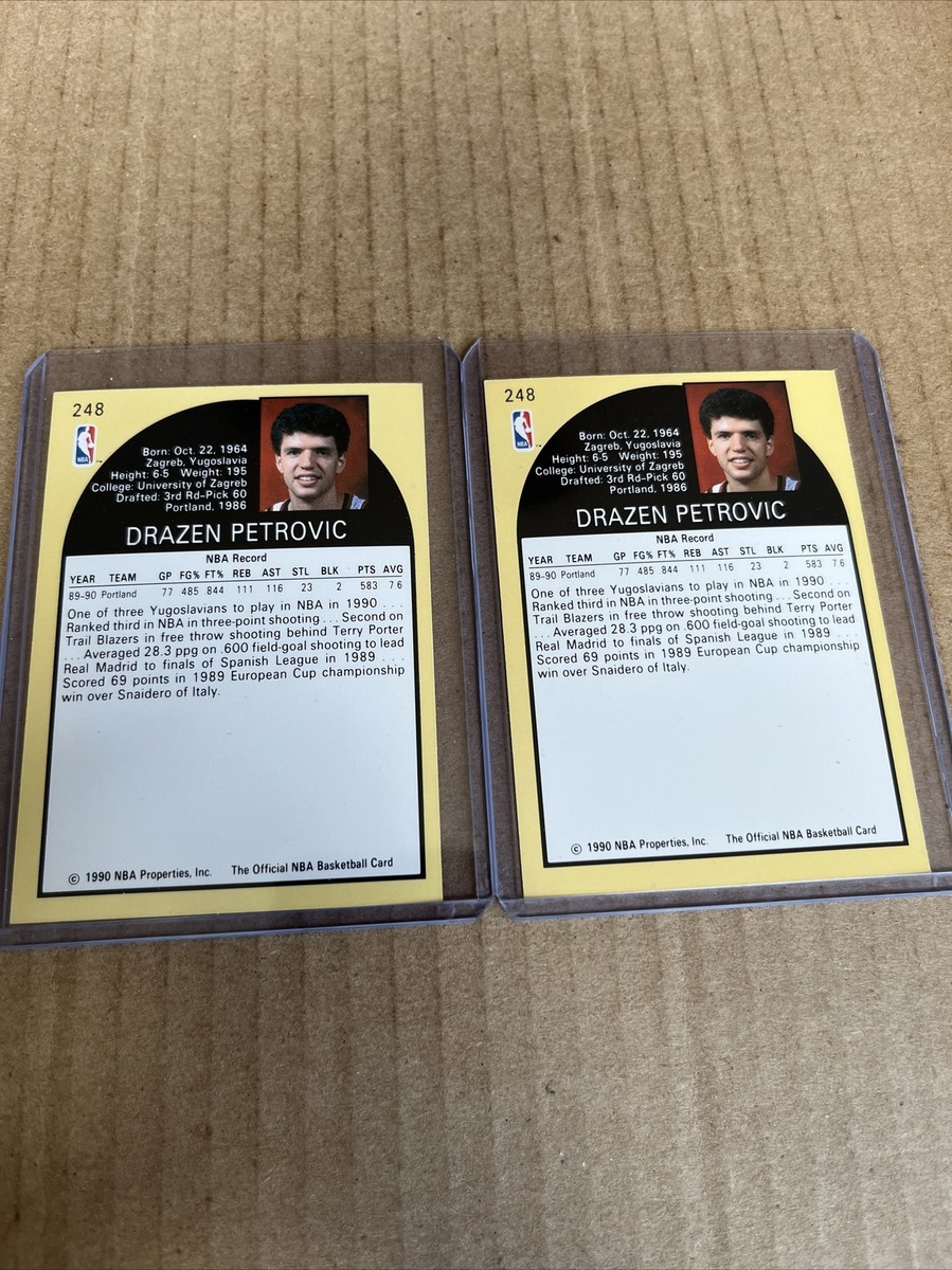 2x 1990 Hoops DRAZEN PETROVIC RC #248 Trailblazers Basketball Card