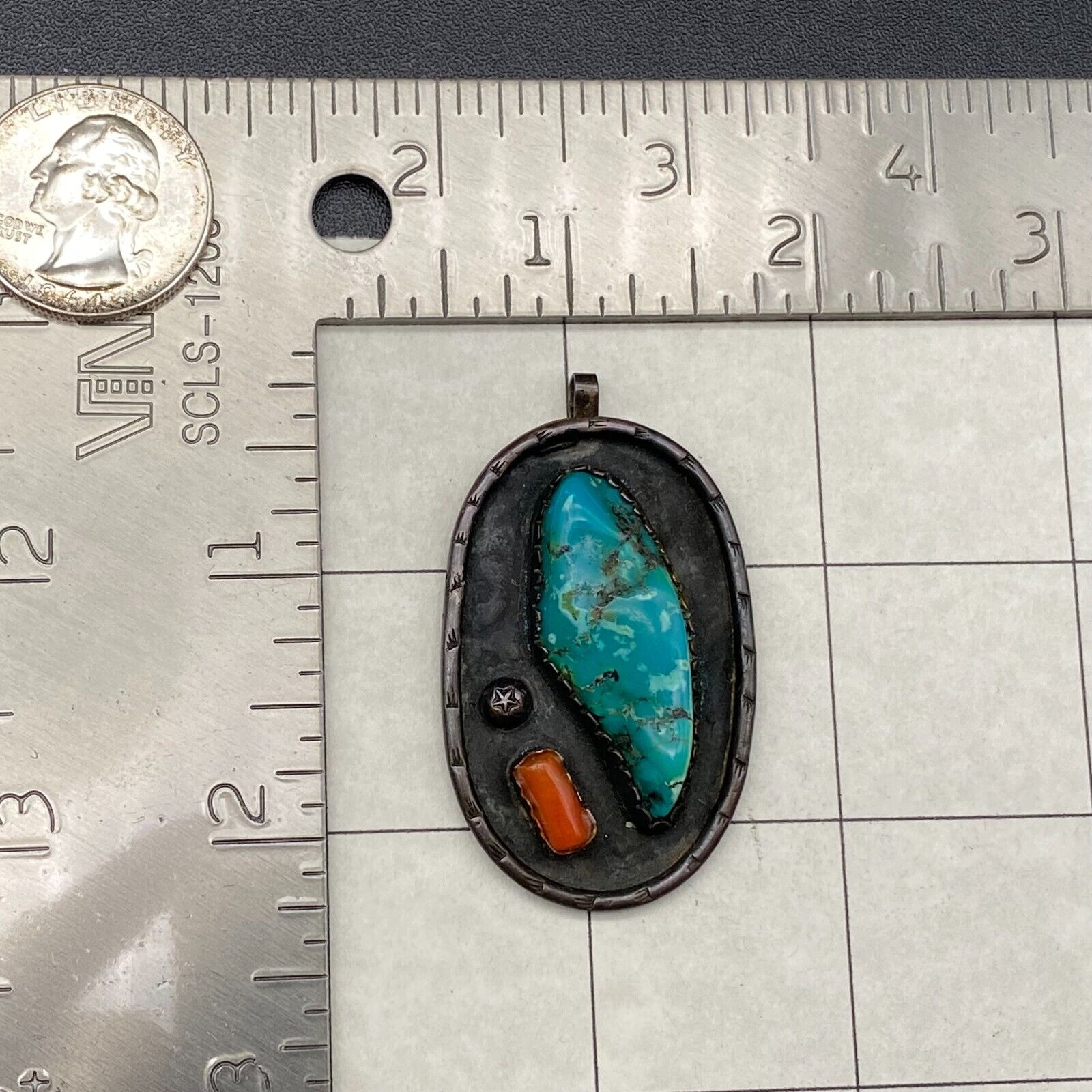 Vintage Southwestern Turquoise Coral Sterling Sil… - image 2