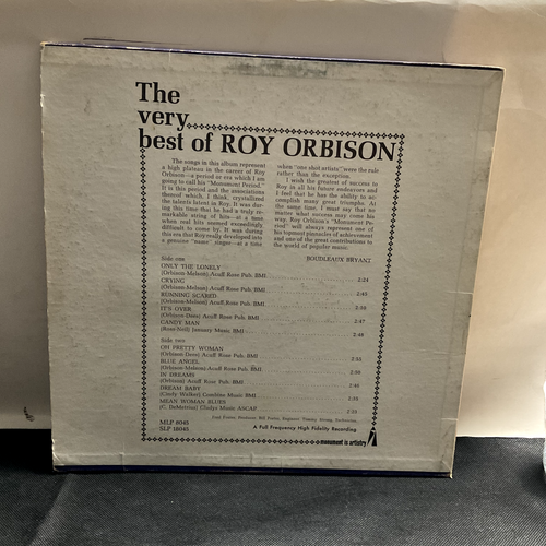 A71 The Very Best Of Roy Orbison, 1966 Monument Records SLP-18045 - Pop Rock LP - Picture 2 of 4