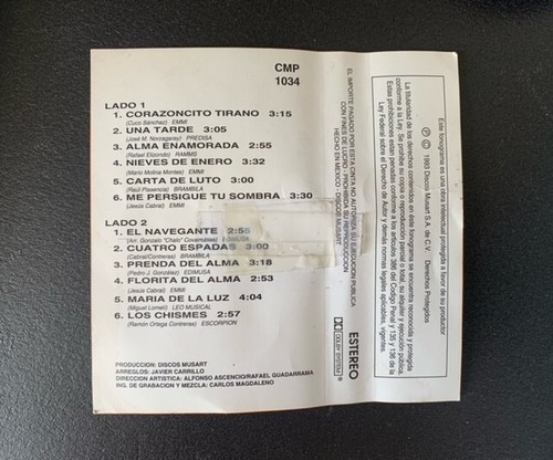CHALINO SANCHEZ CON MARIACHI CASSETTE MUSART MEXICO '93 NIEVES DE ENERO CORRIDOS - Picture 3 of 5