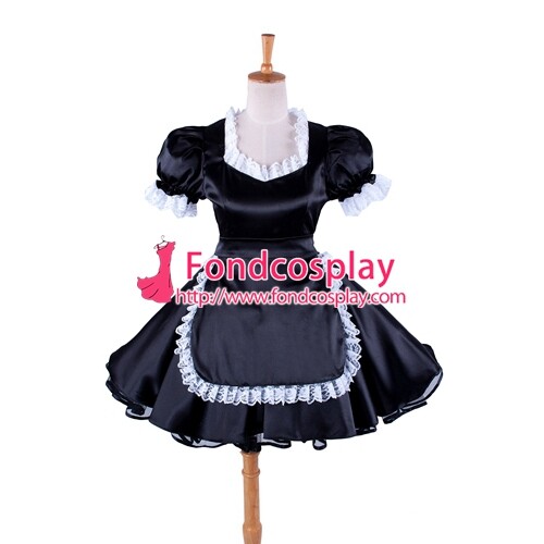 Sissy Maid Black Satin Lockable Dress Cosplay Costume - Picture 5 of 15