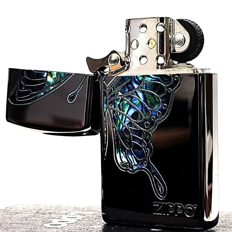 Zippo Blue Butterfly Shell Black Etching 2 Sided Processing