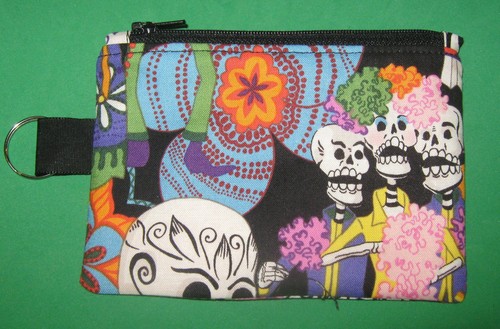 "DAY of the DEAD"  Coin Purse w/ Key Ring -Handmade - Picture 1 of 3