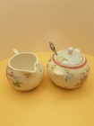 Victoria & Albert Museum V & A Fine China Flower Sugar Bowl Lid & Milk/Cream Jug