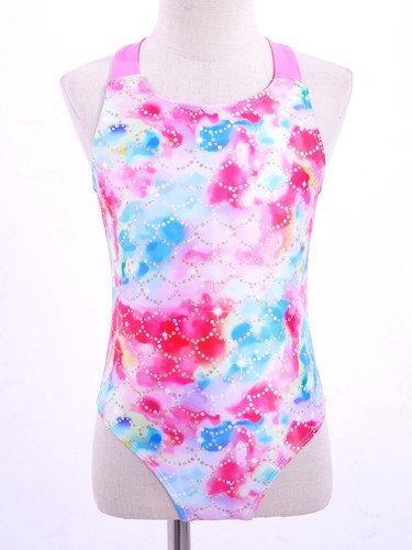 Kids Girls One Piece Print Swimsuit Sleeveless Criss Cross Back Bathing Suits - Picture 37 of 49
