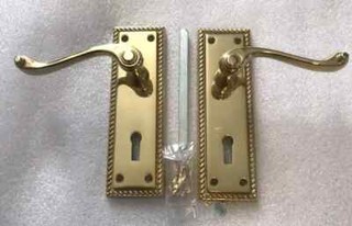 Door Handles Solid Bras Georgian Rope edge 15x5cm mortice lock Antique Used