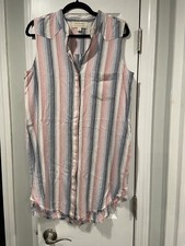 Anthropologie Cloth & Stone Ripped Hem Sleeveless Striped Shirt Dress Size M