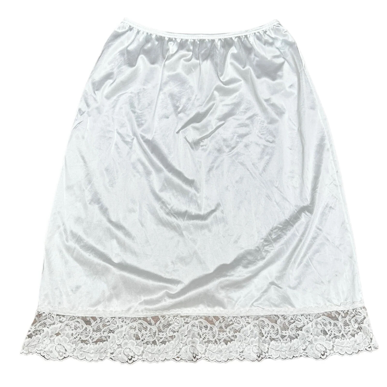 Vintage Liquid Satin Half Slip White Lace Glossy Wet … Gem