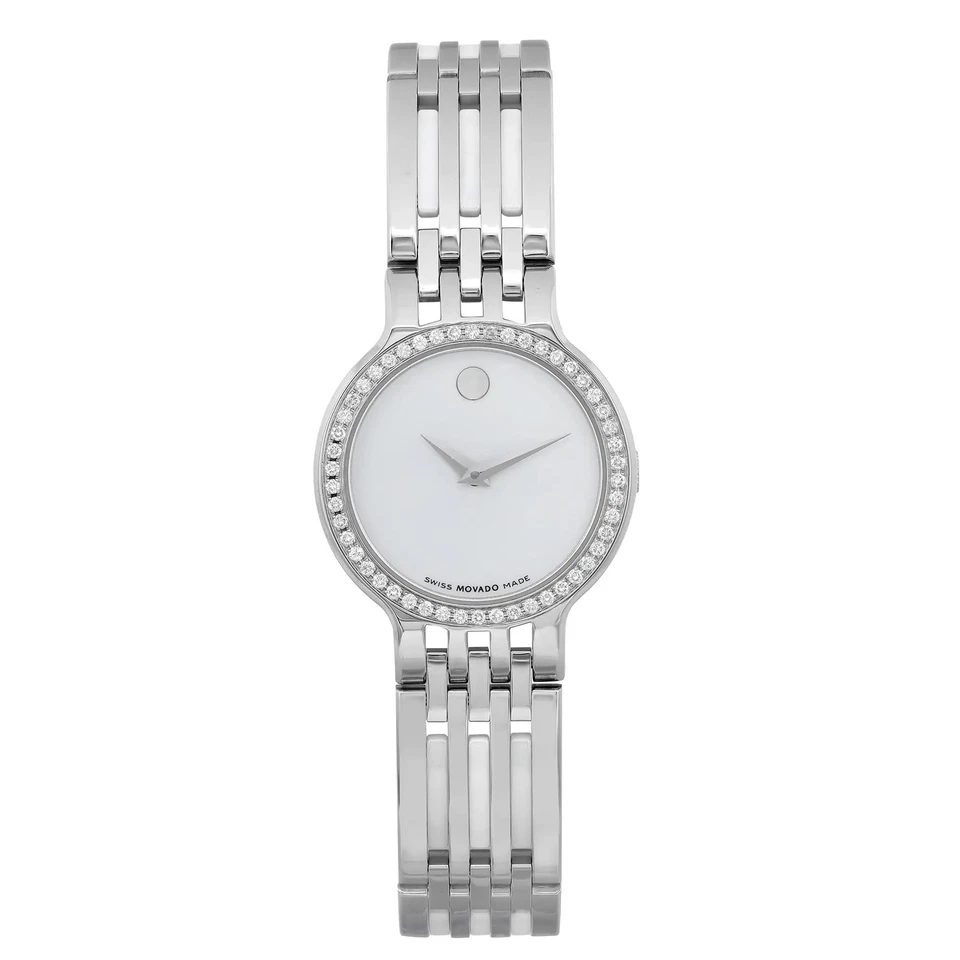 Movado Esperanza Diamonds White Dial Steel Ceramic Quartz Ladies Watch 0606072