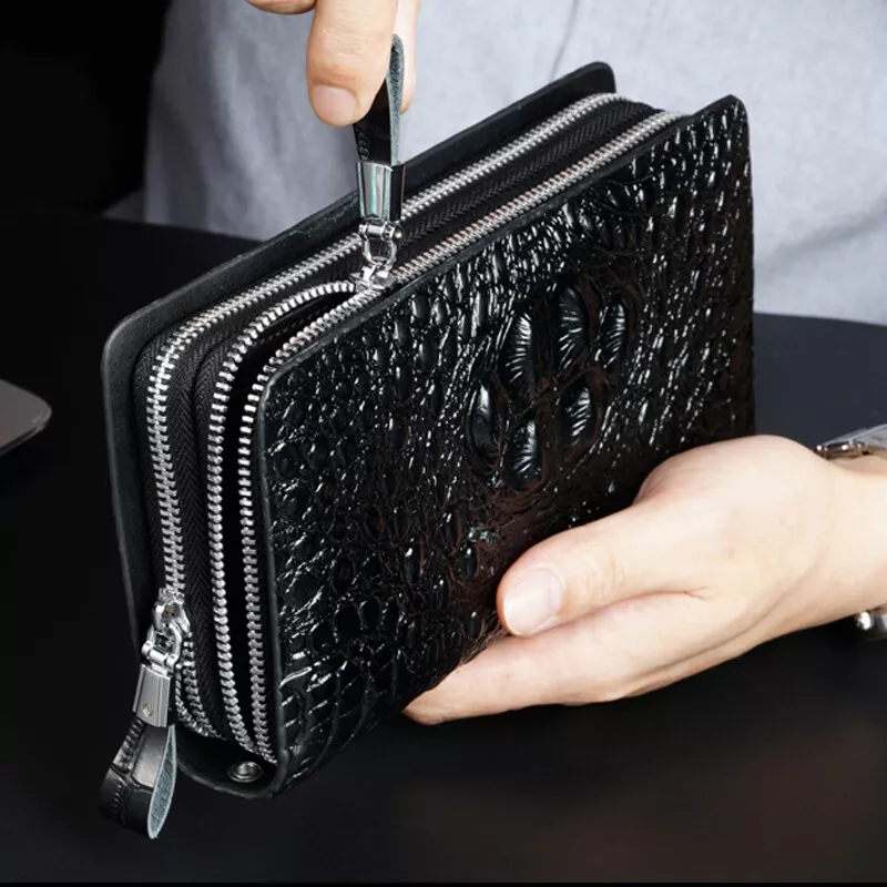 Crocodile skin top clutch bag