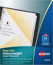 Avery 74204 Poly 3-Hole Punched Sheet Protectors, Letter Size, Non-Glare, 50/BX