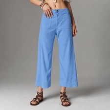 Maeve Anthropologie The Colette Cropped Wide Leg Pants Blue Size 28 High Rise