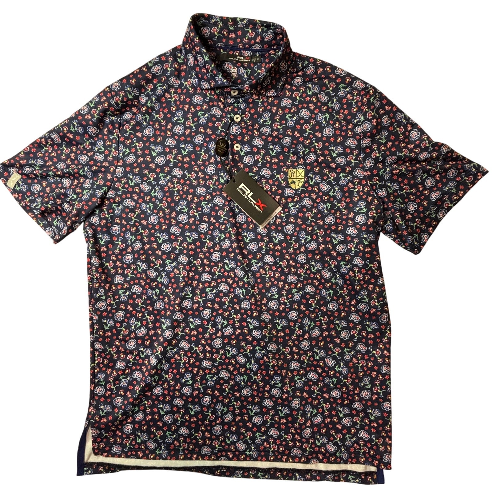 RLX Ralph Lauren Polo Shirt Mens Medium Blue Floral Golf Wicking Classic NWT